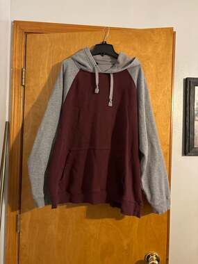 Starter Hoodie Sweatshirt Men's 2XL Burgundy Wine Gray Raglan Sleeve Pullover
